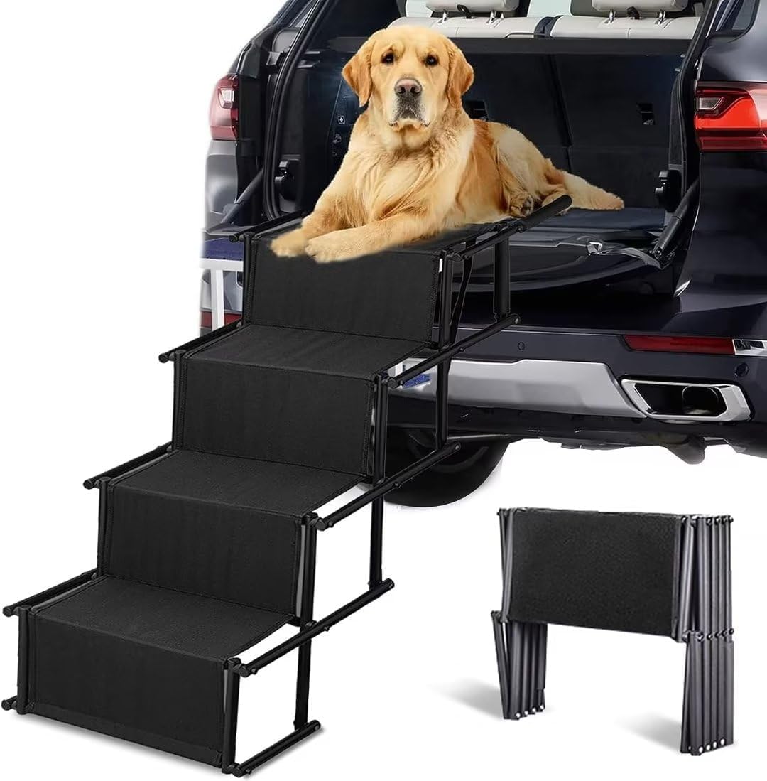 Foldable Dog Ramp Car Stairs Dog Car Ramp Aluminum Frame 4 Steps Dogs