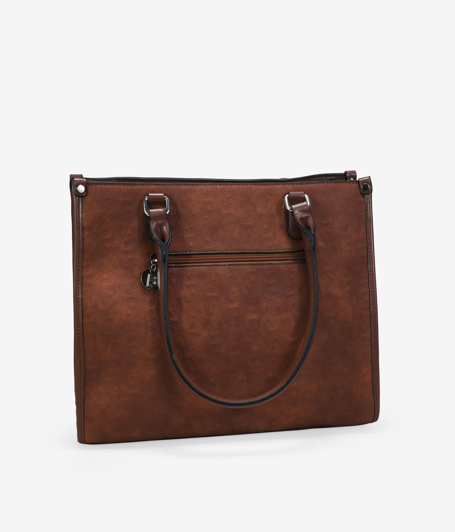 BOSANOVA Bolso Shopper Cuadrado para Mujer con Grabado corporativo, Bolsillo Trasero y Asas de Colgar. Cierre con Cremallera. Cuero U