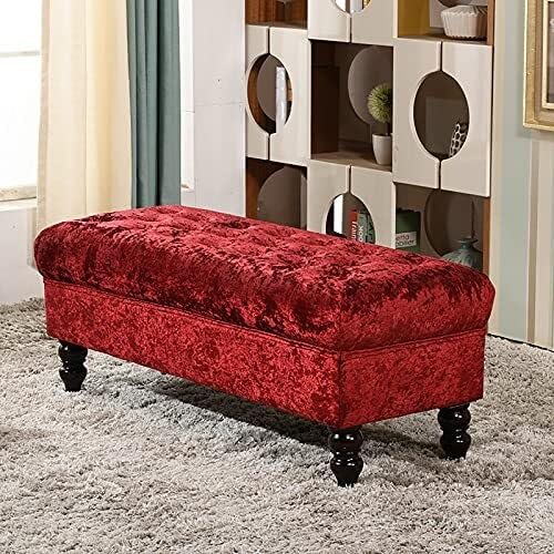 FCXWEVR Crystal Button Velvet Sto Bench Entryway Shoe Sto Ottoman 300kg Capaci Dark Red 31x18x18in – Slish & Functal Home Fur