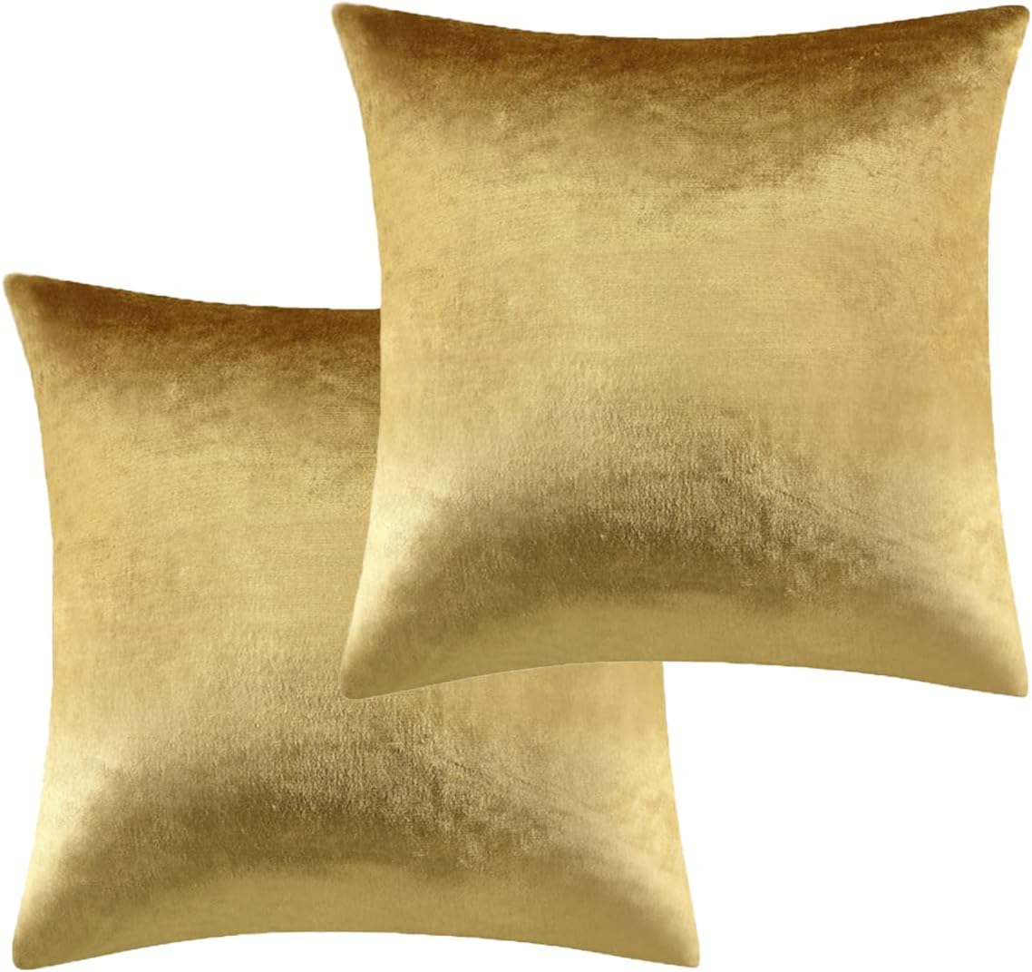 DTREEL Golden Velvet Throw Pillows Sofa 2 Pack Cushion Covers Cushion Covers 20 X 20 Inch Decorative Pillows for Bed