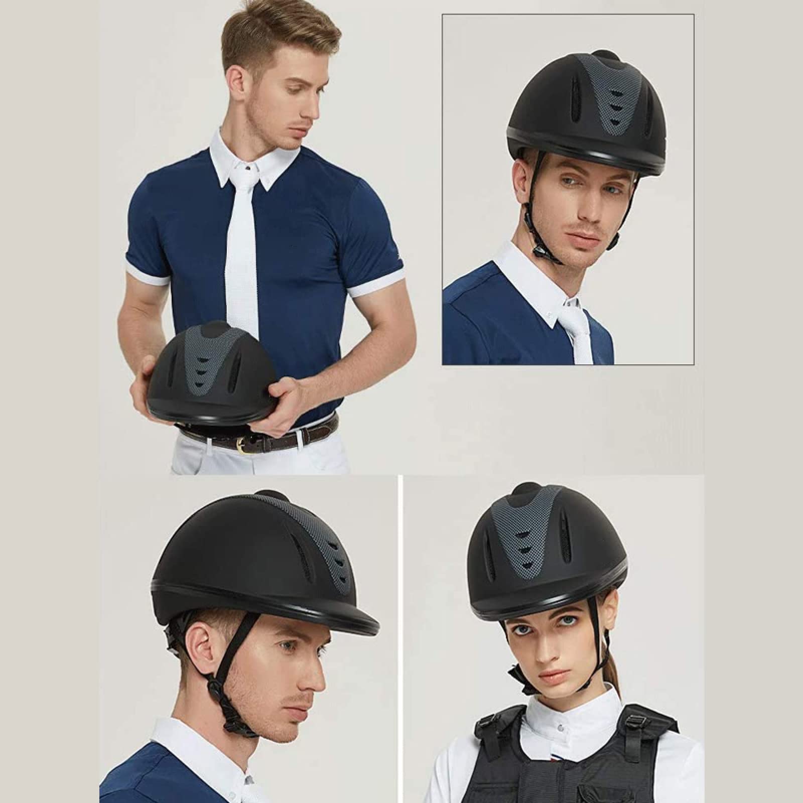 LEBEE Casco de equitacion Sombrero Transpirable para Montar a Caballo Suministros ecuestres Amantes de la equitación,Black-L(57-58cm)