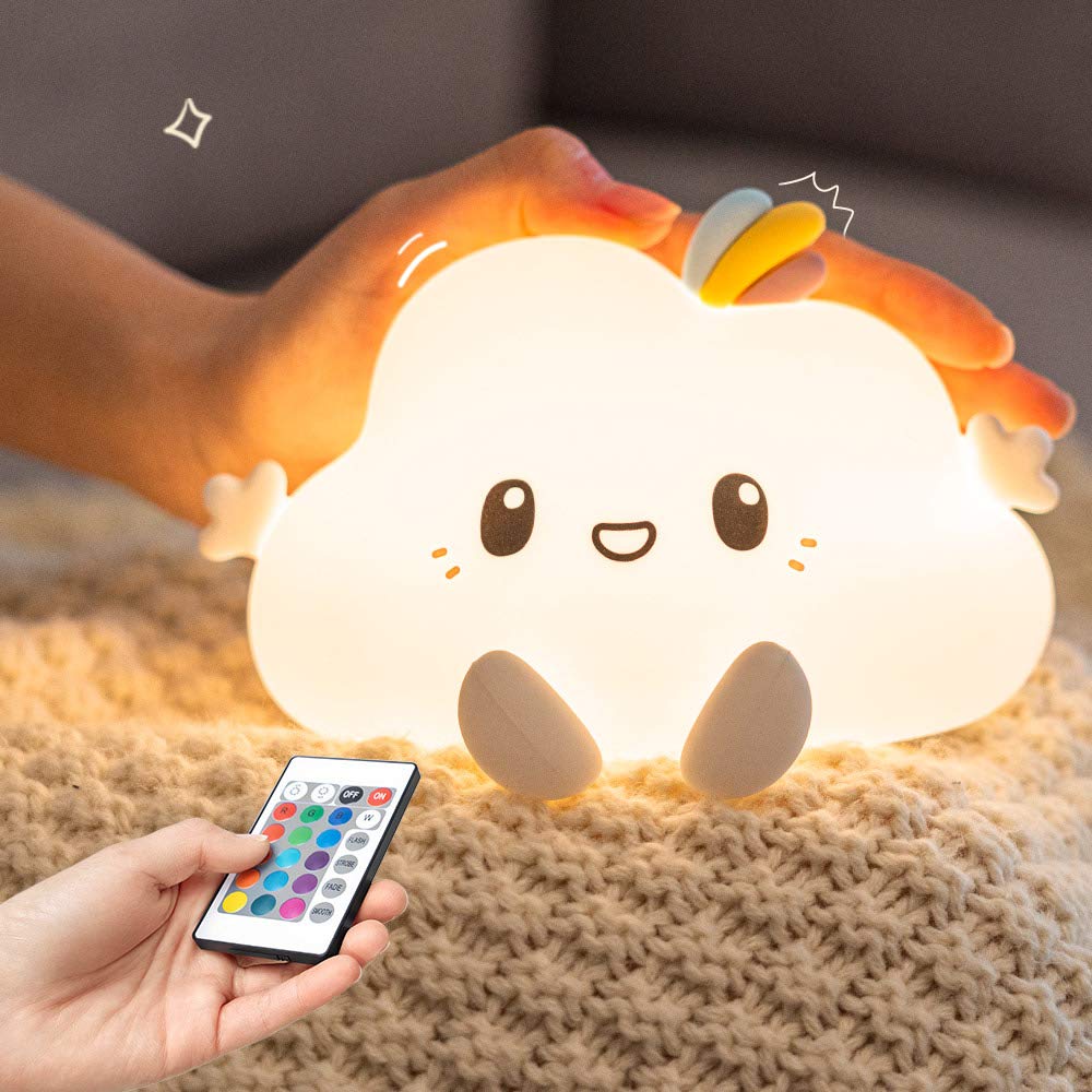One FireBaby Night Light Kids, 16 Colours+Remote Control+Silicone+Dimmable+12H Use Kids Night Light, Bedroom Lamp Girls Bedroom Accessories Cloud Gifts for Girls Kawaii Baby Gifts 0-6 Months