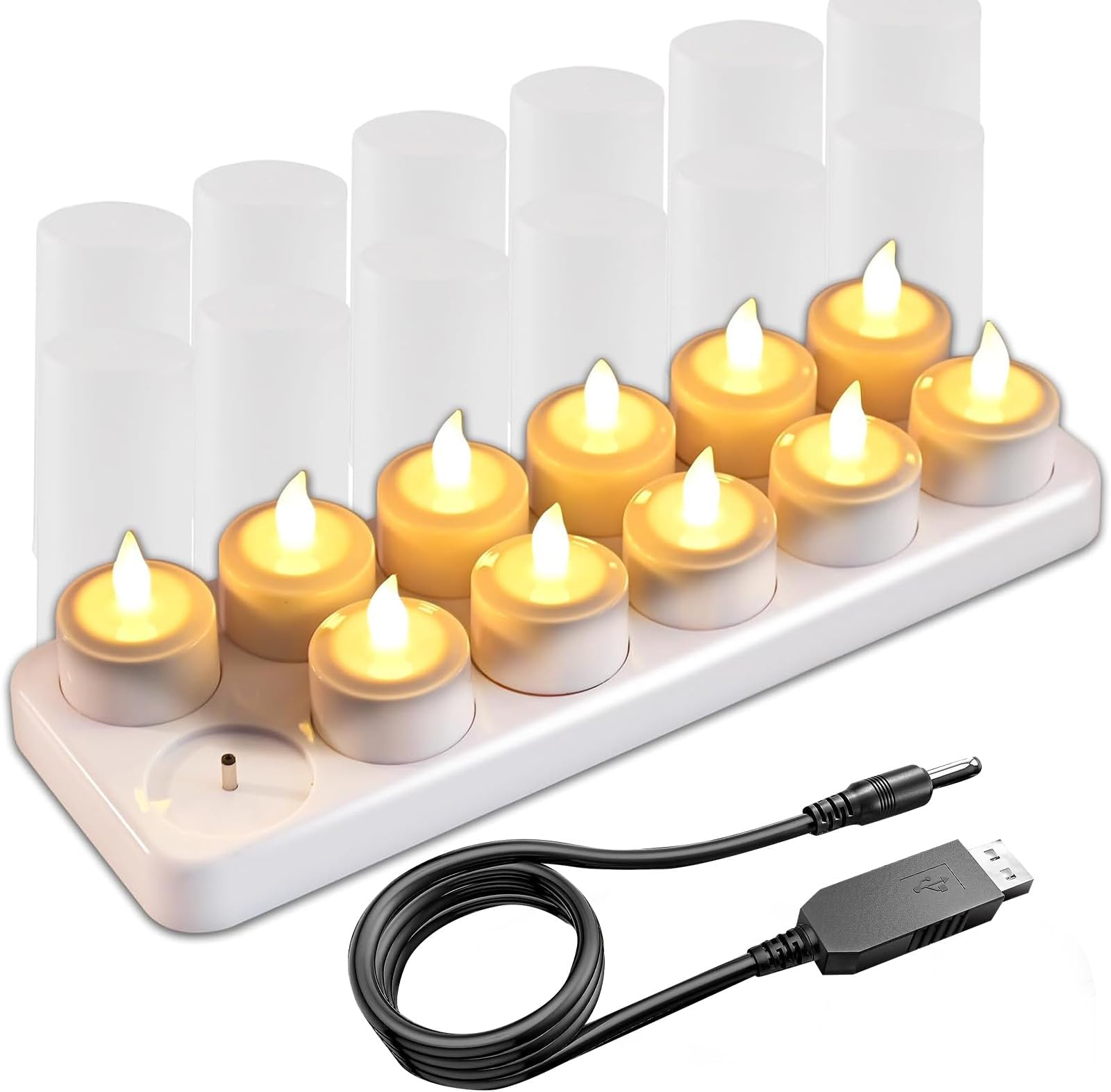 EuroFone 12PCS Tea Lights Candles,Rechargeable Tea Lights Flameless Candles, Flameless Small Candles with Charging Base for Room Restaurant Lantern Wedding Christmas Decorations (Remote NOT Included)