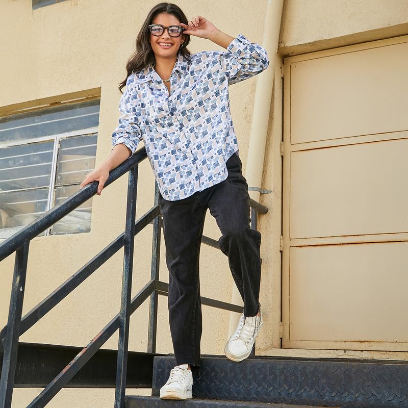 Image of PINACOLADA Women's Solid Oversized Shirt for Casual Wear | Spread Collar | Long Sleeve | Button Closure | Oversized Shirt Crafted with Comfort Fit for Everyday Wear