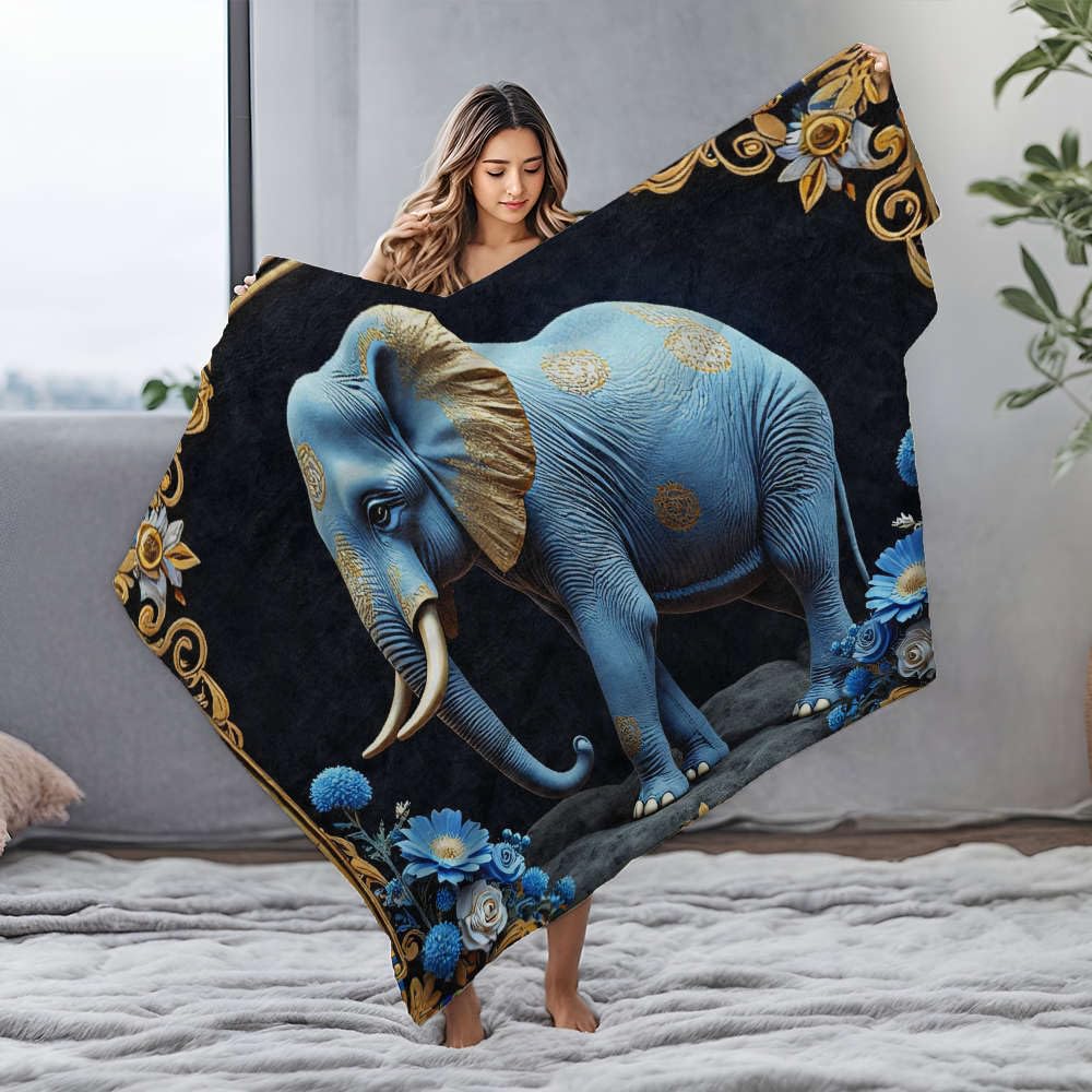 Couverture polaire bleu éléphant avec son sac cadeau de Pâques