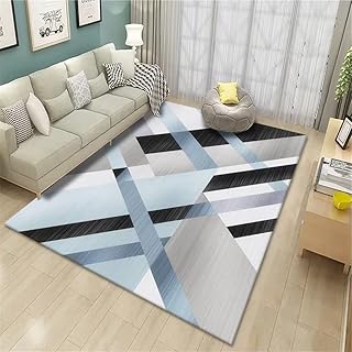 Teppich Pflegeleicht Salon Blau Geometrisches Muster Mit Nadel Streifen Teppichboden Für Das Schlafzimmer Langlebig 40X60Cm Waschbarer Wohnzimmer