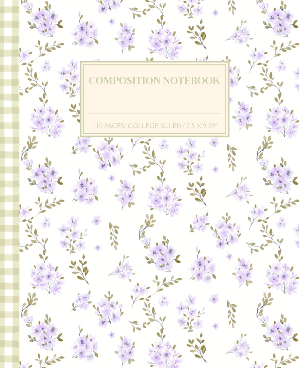 Cottagecore Floral Journal: Aesthetic Vintage Coquette Composition Notebook for Teens College Ruled, Pastel Purple Lavender & Green Sage Cute School Supply Gift for Girls