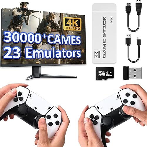 New Wireless Retro Gaming Stick,Plug & Play Video Game Stick with 128G & 30000 Games,4K, HDMI Output, 23 Emulators with Dual 2.4G Wireless Controllers (128G)