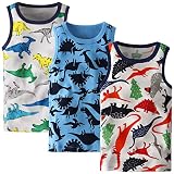 Scollo tondo e senza maniche Adorel Canottiere in Puro Cotone Fantasia Bambini Lotto di 3 Dinosauro Multicolore 18-24 Mesi (Dimensione del Produttore 100)