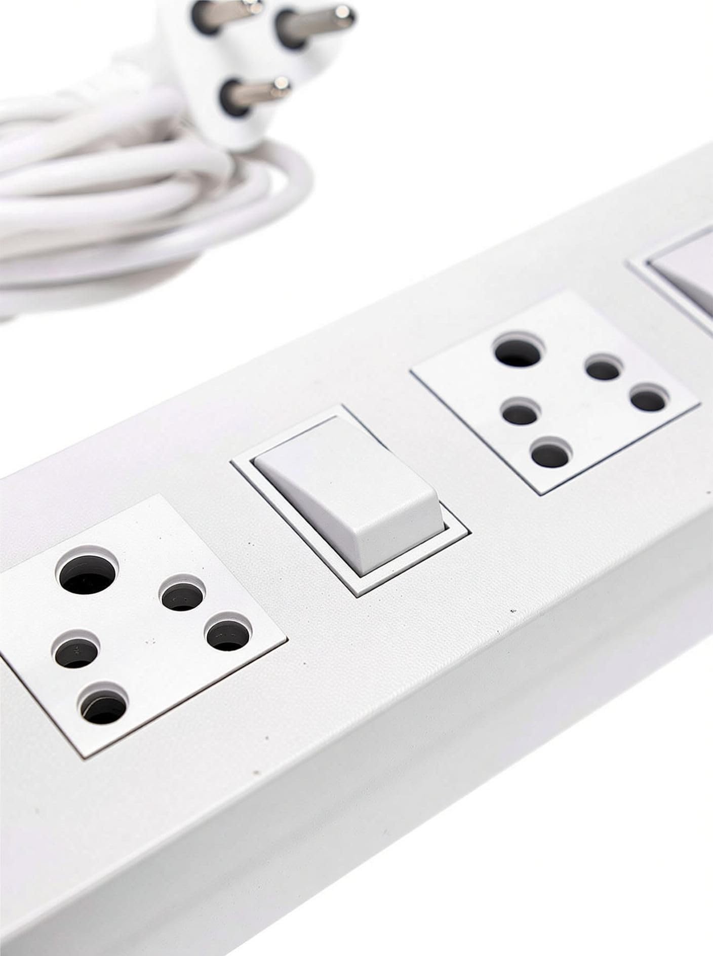 metal body power strip 4 socket extension board with 4m wire, white, pack of 2, isi certified, 6a 240v