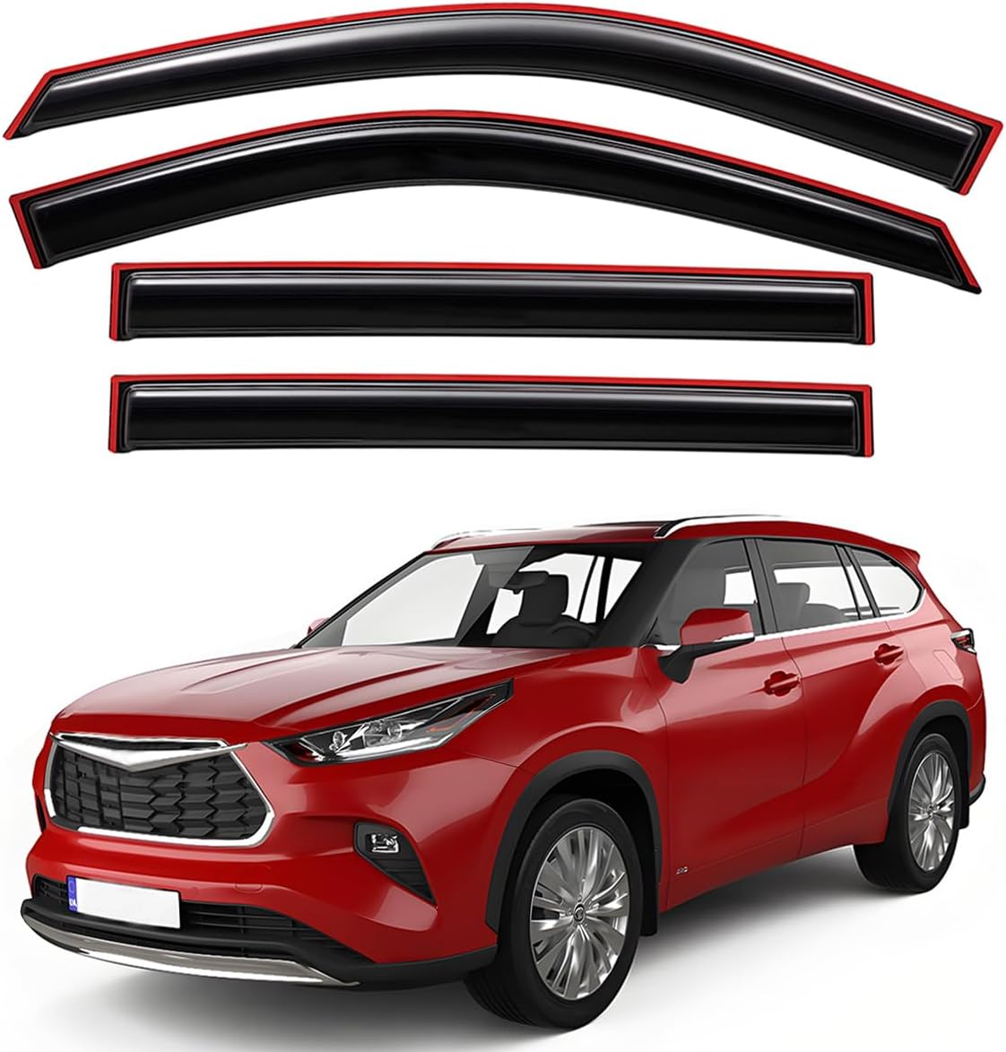 Lightronic Extra Durable Clip-on in-Channel Auto Vent Window Visor, Fits 2020-2025 Toyota Highlander, UV Protection Rain Guard, Original Wind Deflector, No-Drill Easy Install, Dark Smoke, 4-Pcs