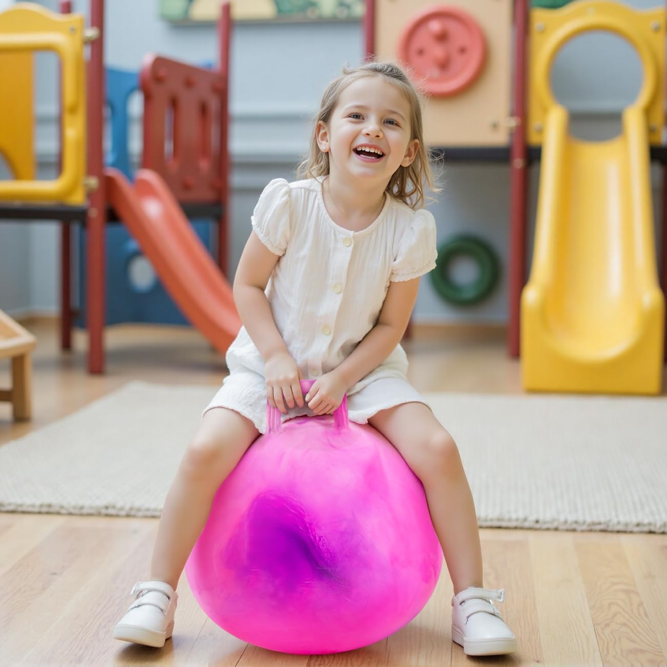 Upper Rider 18 Inch Clouds Hopper Ball for Kids Ages 3-8, Purple Pink Bouncy Ball with Handle, Inflatable Jumping with Pump and Gift Box, Indoor Outdoor Balance Toy Easterfor Girls and Boys