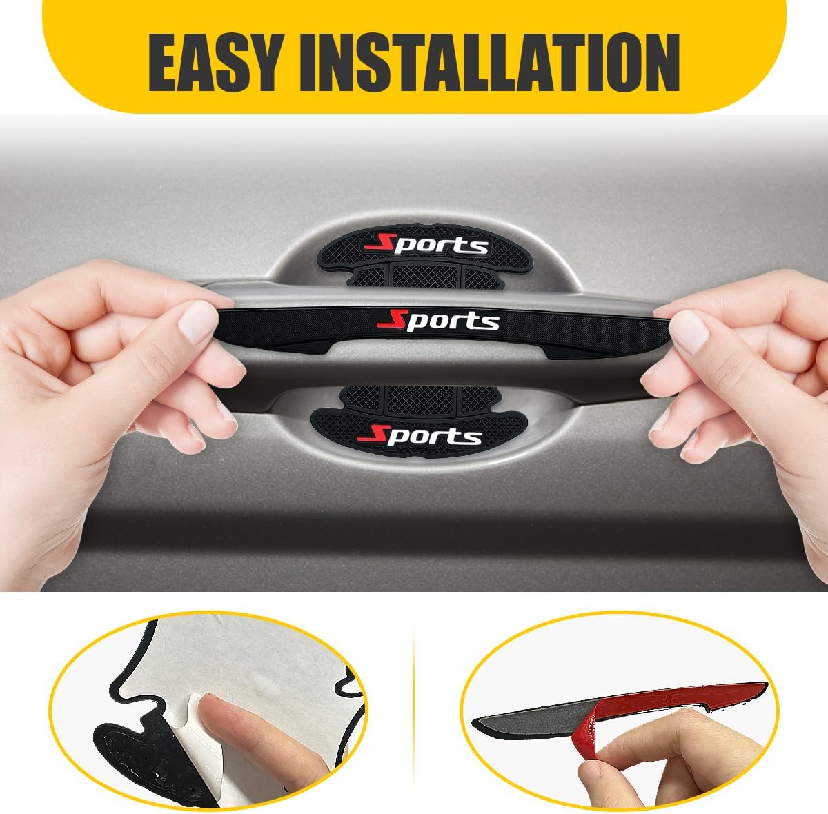 8PCS Car Door Handle Scratch Protectors, Sports Car Door Handle Bowl Sticker, Self-Universal Auto Doors Handles Paint Guard Cover, Doors Handles Cup Protective Film for Cars (Black)