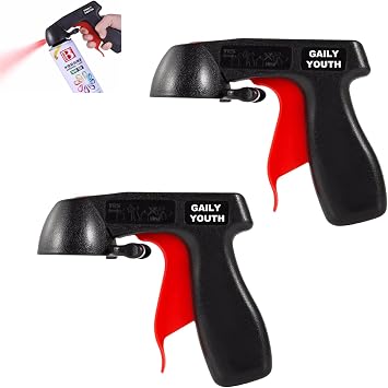 Spray Trigger Spray Can Handle 2 Pack, Paint Sprayer with Full Grip Trigger, Universal Fit Aerosol Trigger Handle Use on Spray Paint, Lubricants Black & Red