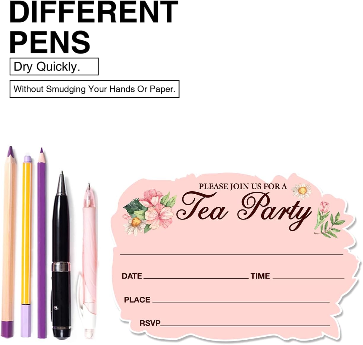20 Set Floral Tea Party Invitations with Envelopes High Tea Pot Shaped Design Vacation Party Invitations Cards Double-Sided