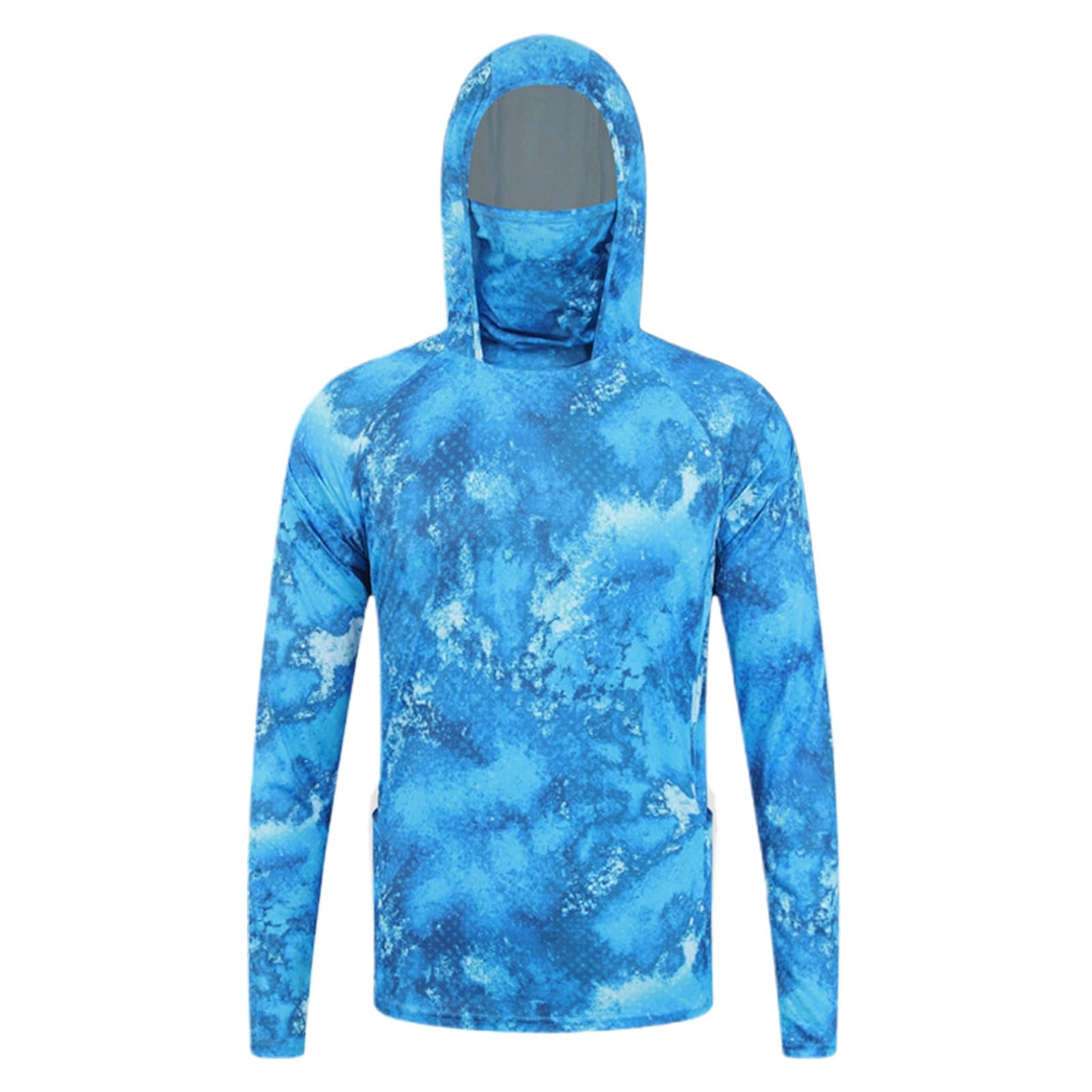 Générique T Shirt Anti UV Homme Capuche UPF50+ Chemise de pêche à Manches Longues Sweat à Capuche Protection Solaire Tee Shirt Anti-UV Respirant à Séchage Rapide (Masque Intégré)
