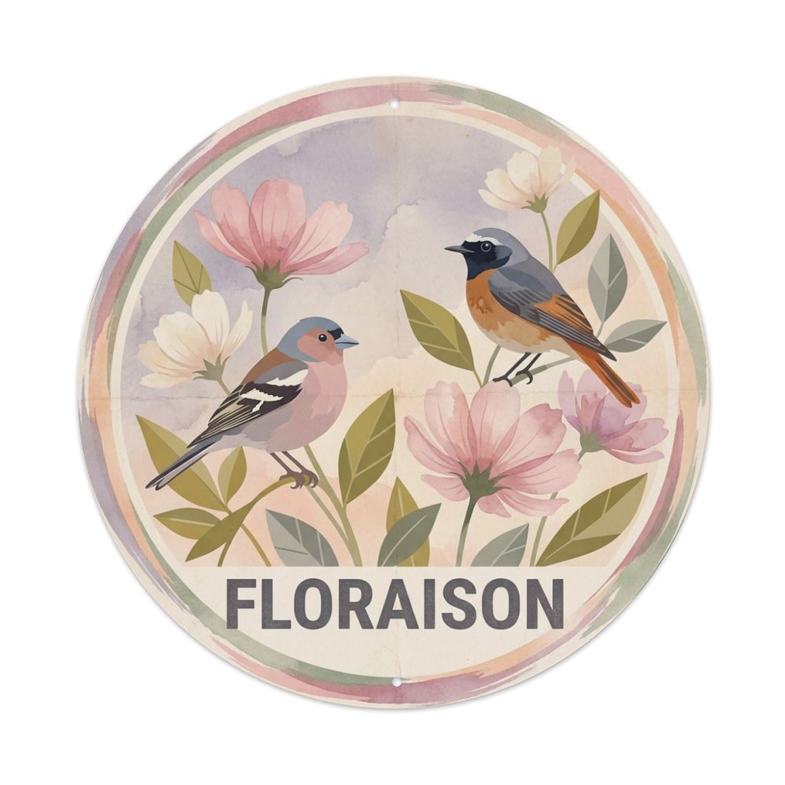 Cosmos Bouquet Floraison Watercolor Bird Slogan Metal Tin Sign