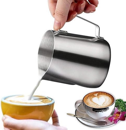 Miniatura 7 de Rolin Roly Jarra de leche de acero inoxidable de 6.8 fl oz6.8 oz de espuma para café expreso, espumadores de leche, arte latte