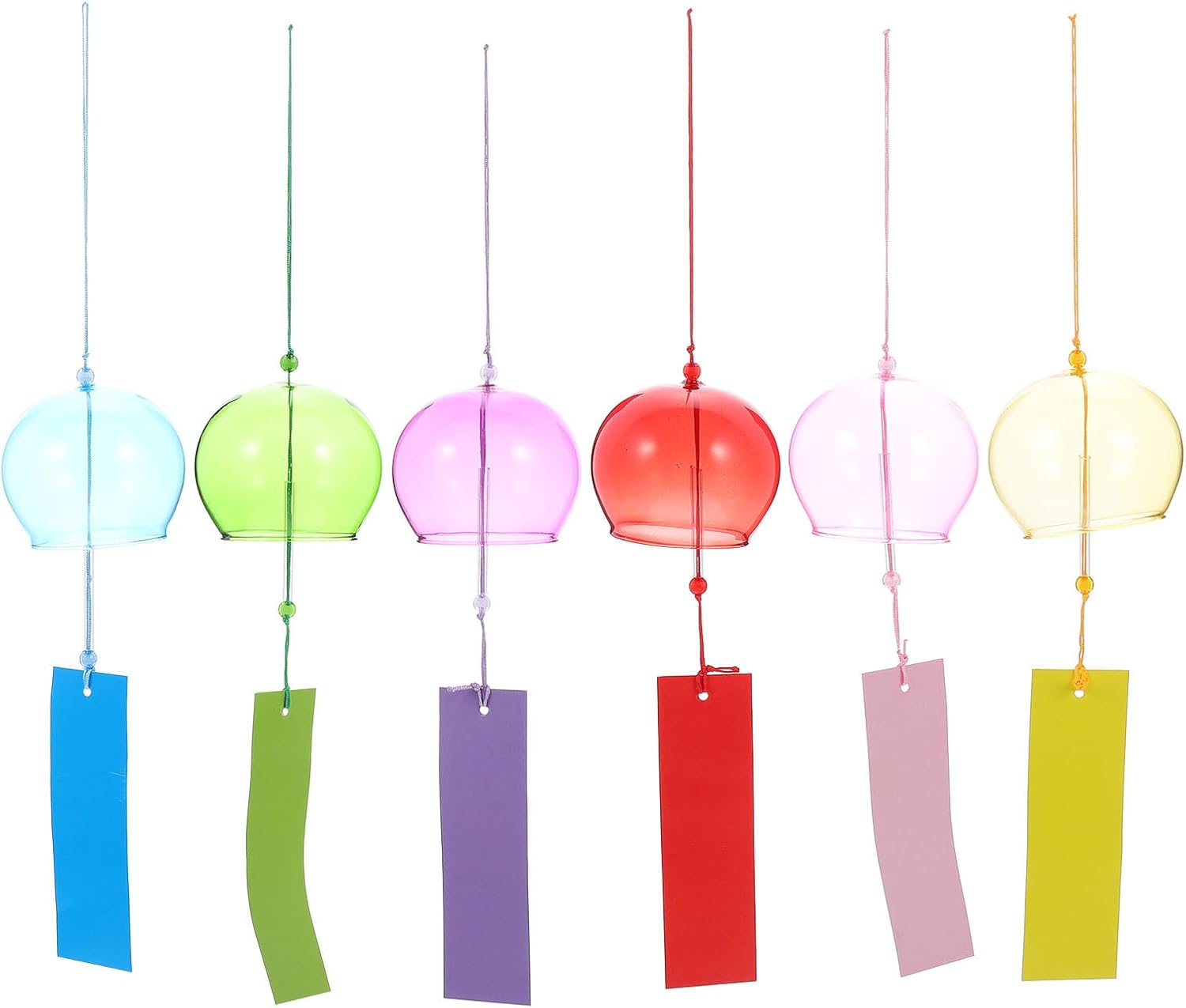 DECHOUS 6Pcs Japanese Glass Wind Chimes: Handmade Colored Hanging Wind Chimes for Outside Garden Patio - Japanese Style Windchime Bell - 6 Colors