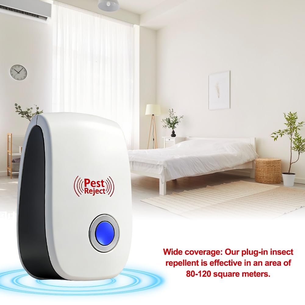4 Piezas Repelente Ultrasónico de Plagas, Electrónico Repelente Mosquitos Insectos Control de Plagas, Repelente Ultrasónico Ratas, Eficaz contra Moscas, Mosquitos, Cucarachas, Ratones, Insectos