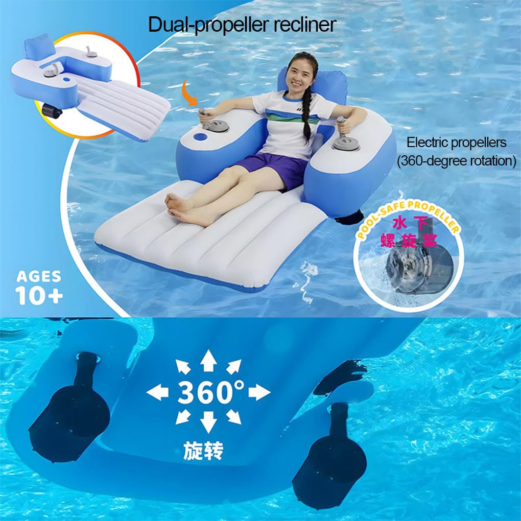 Elektrischer Schwimmstuhl, motorisierte Poolliege, aufblasbare motorisierte Poolliege bietet langlebigen Komfort mit Getränkehalter, elektrischer Schwimmstuhl /