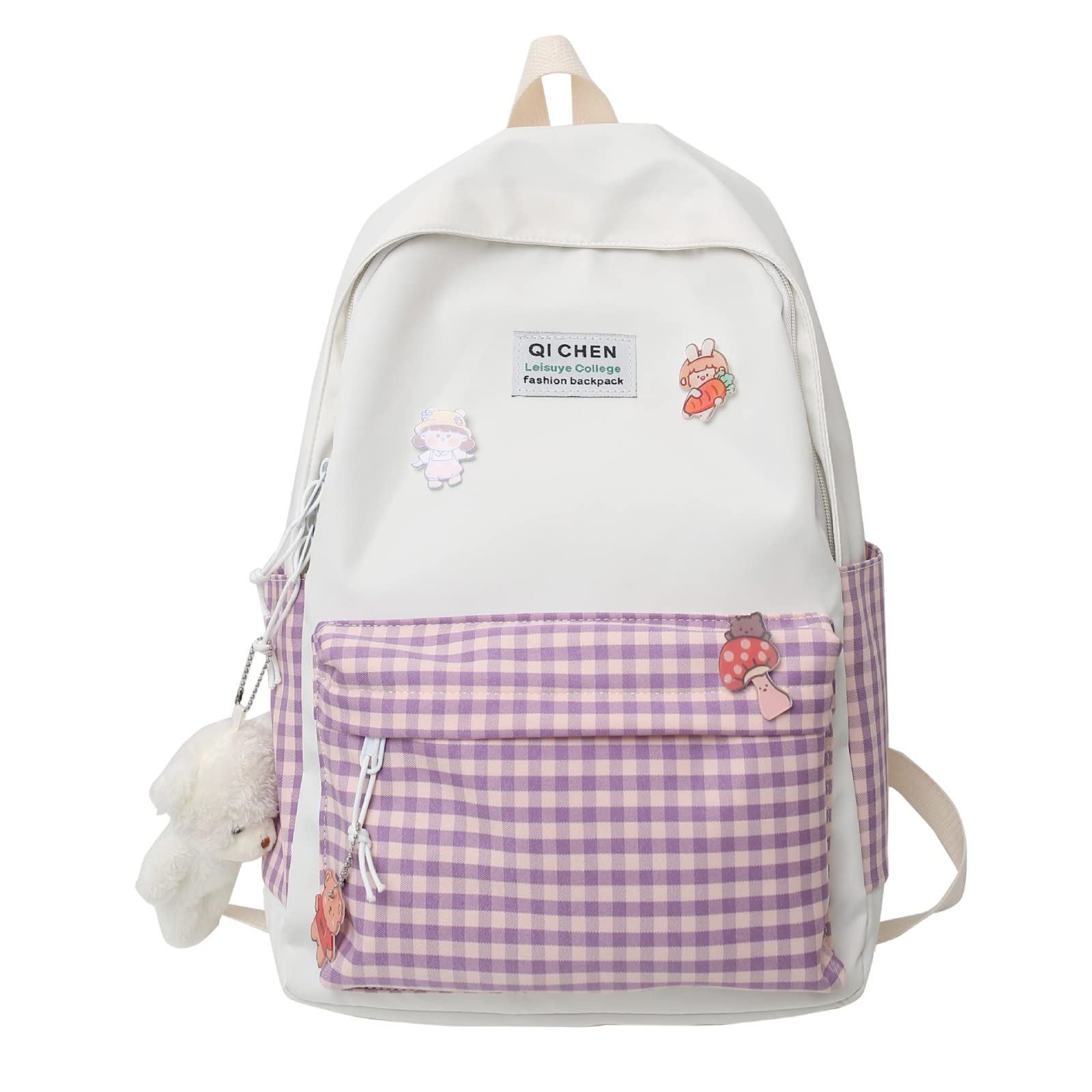 Backpack student Backpack girls hit the dice vintage feeling girl schoolbag high school college schoolbag Mori Korean version of the simple backpack trend, purple