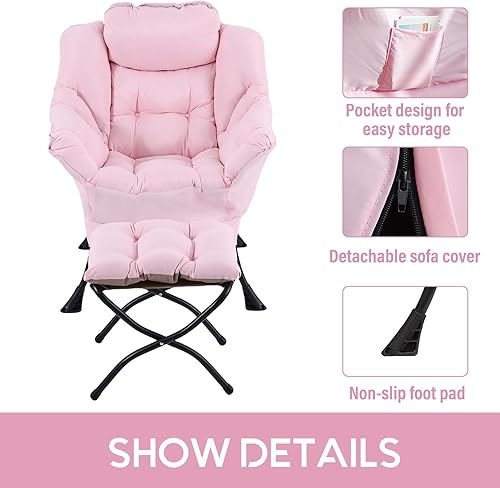 Miniatura 36 de Lita Silla relajada con otomana, tapizado ornamental, moderno de ocio, contemporáneo para lectura con reposabrazos, un bolsillo lateral para sala de