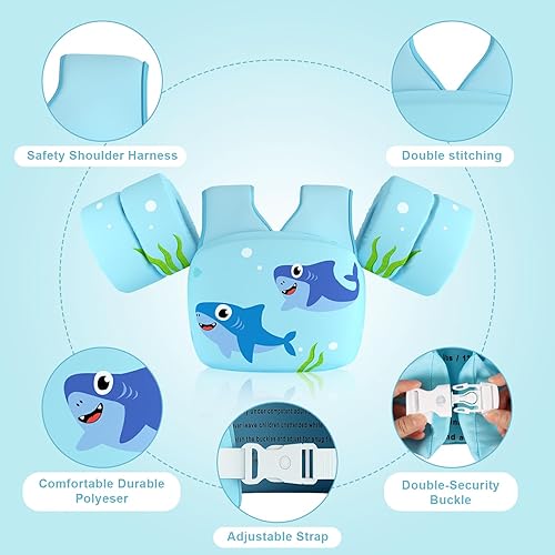 Miniatura 3 de DOOHALO Flotadores de natación para niños de 28 a 70 libras, chaleco flotante de hombro para niños de 2 a 8 años de edad, para niños y niñas, bebés