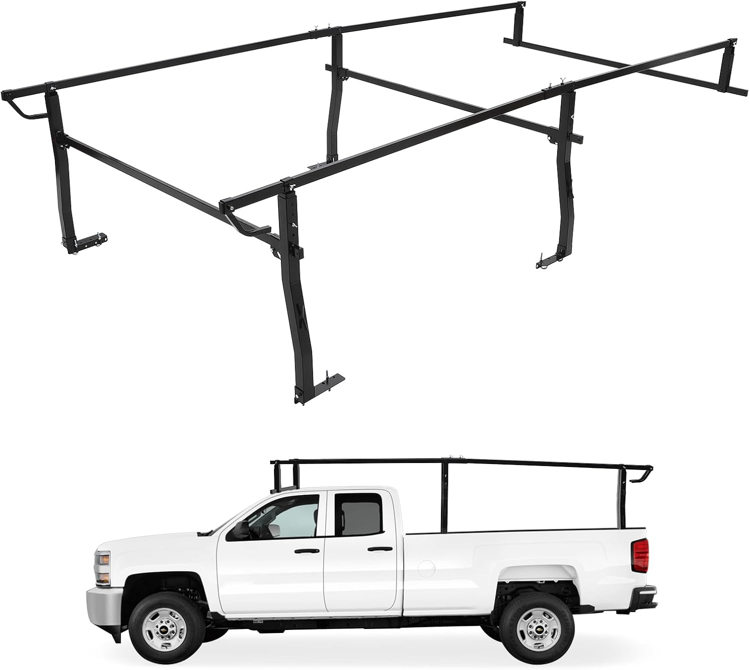 Aluminum Truck Ladder Rack, 800 lbs Capacity & 17-29in Adjustable Width, Non-Drilling Truck Bed Racks for Kayak, Surfboard, Lumber, Ladder (2 Pack)