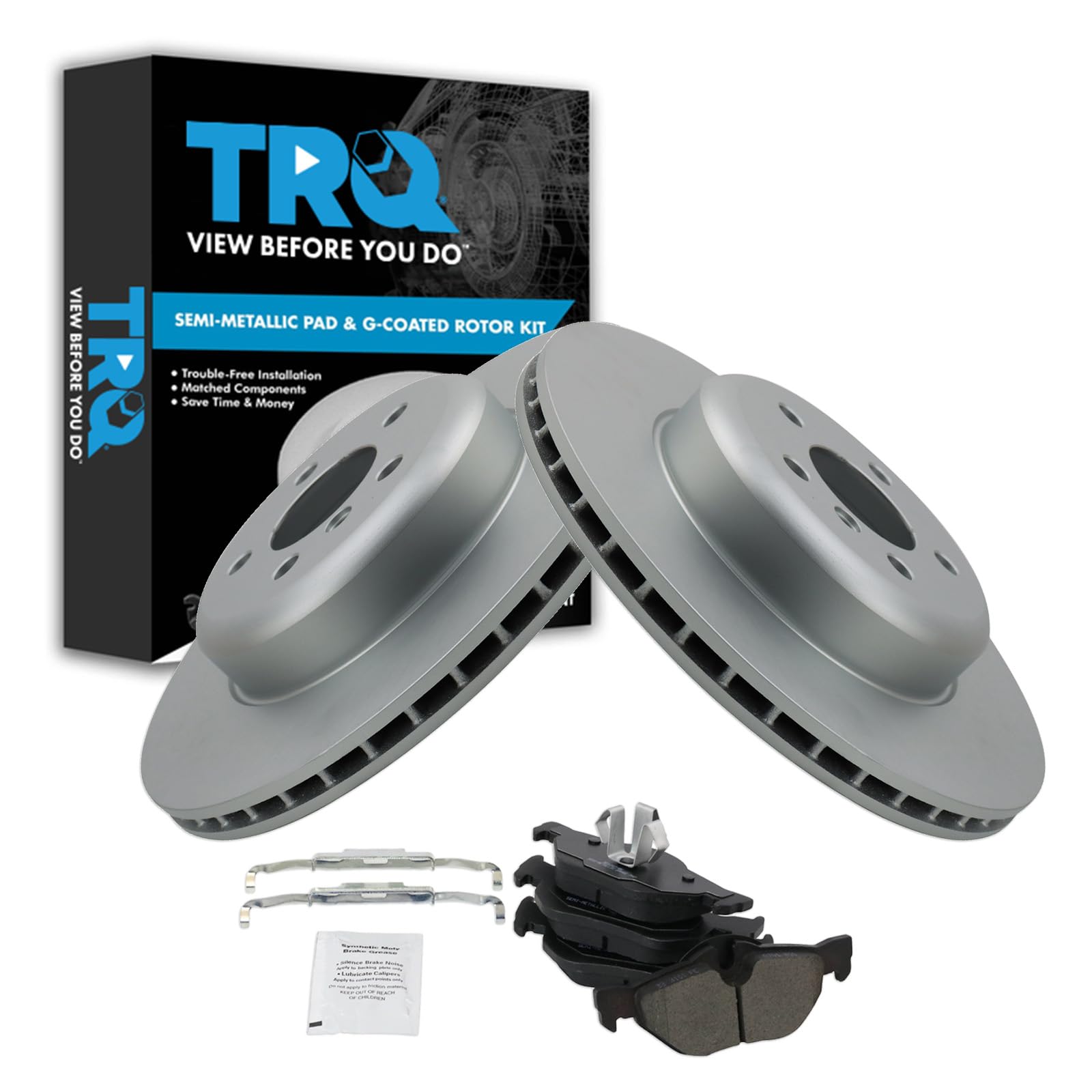 TRQ Brake Pad &amp; Rotor Kit Semi-Metallic Compatible with 2013 BMW 328i