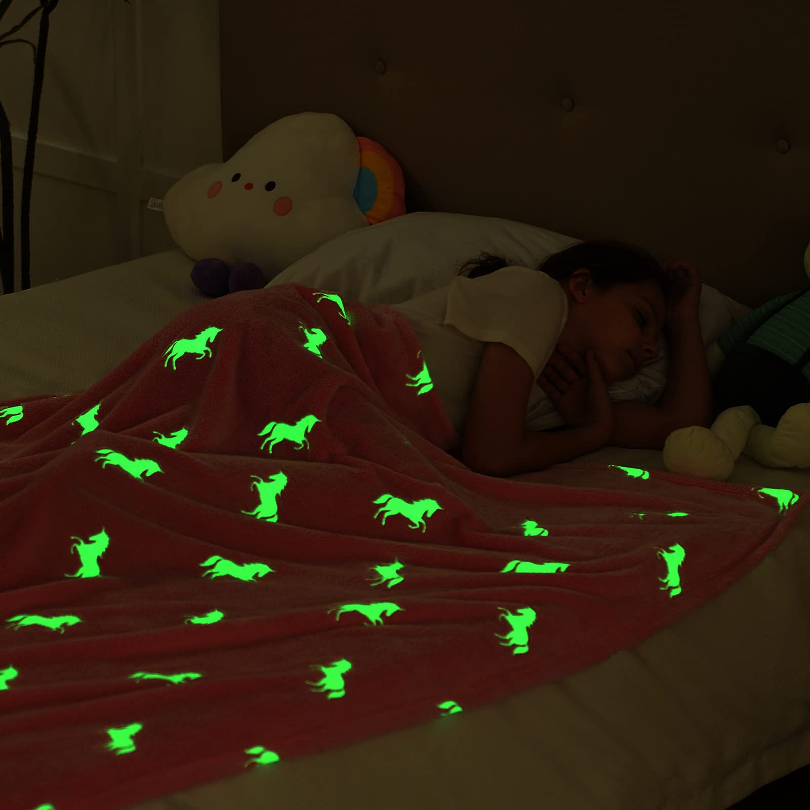 SOCHOW Coperta di Pile Unicorno, Fluorescente Si Illumina al Buio Super Morbida Coperta, Coperta per Tutte Le Stagioni per Bambini 150 x 200 cm, Rosa