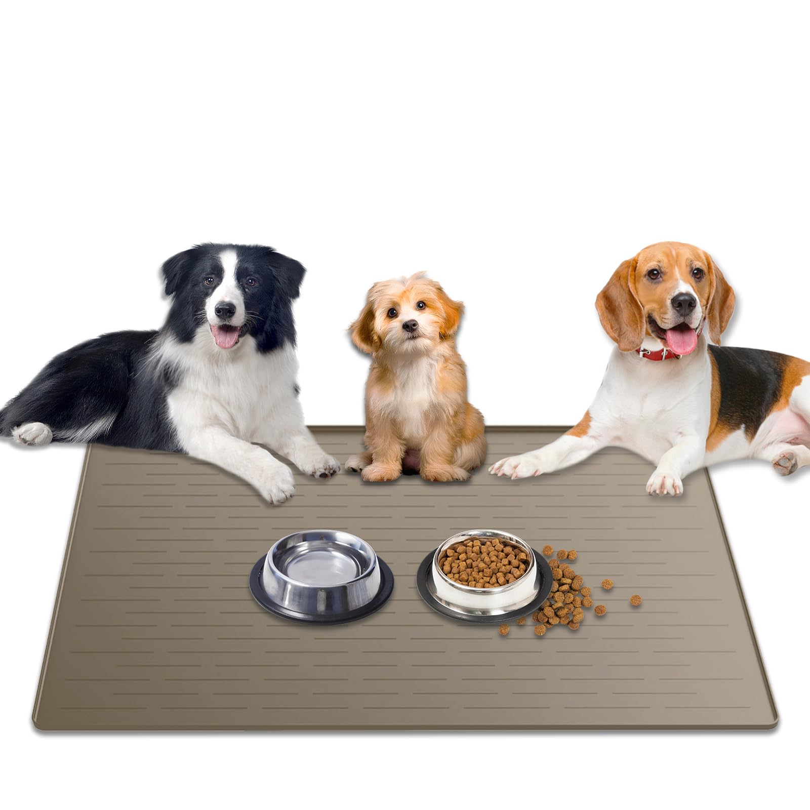 1.5MM Super Thick Dog Food Mat, 40"x30" Silicone Dog and Cat Mats for Food and Water Bowls, Waterproof Pet Feeding Mat for Contain Spills Protects Floors, Multiple Colors & Sizes for Pets, Brown