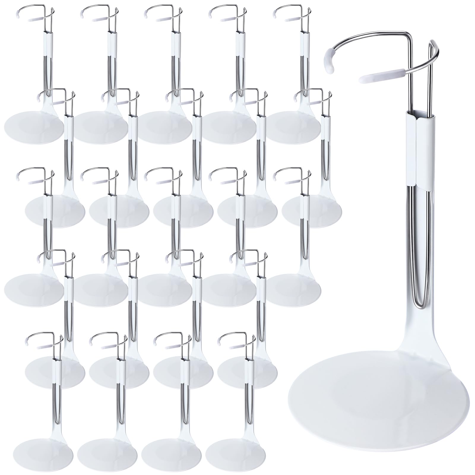Yaocom 24 Pcs Doll Stands Adjustable Action Figure Stands with Expandable Waist Wire for 8"-12" Dolls Action Figure (White, Silver)