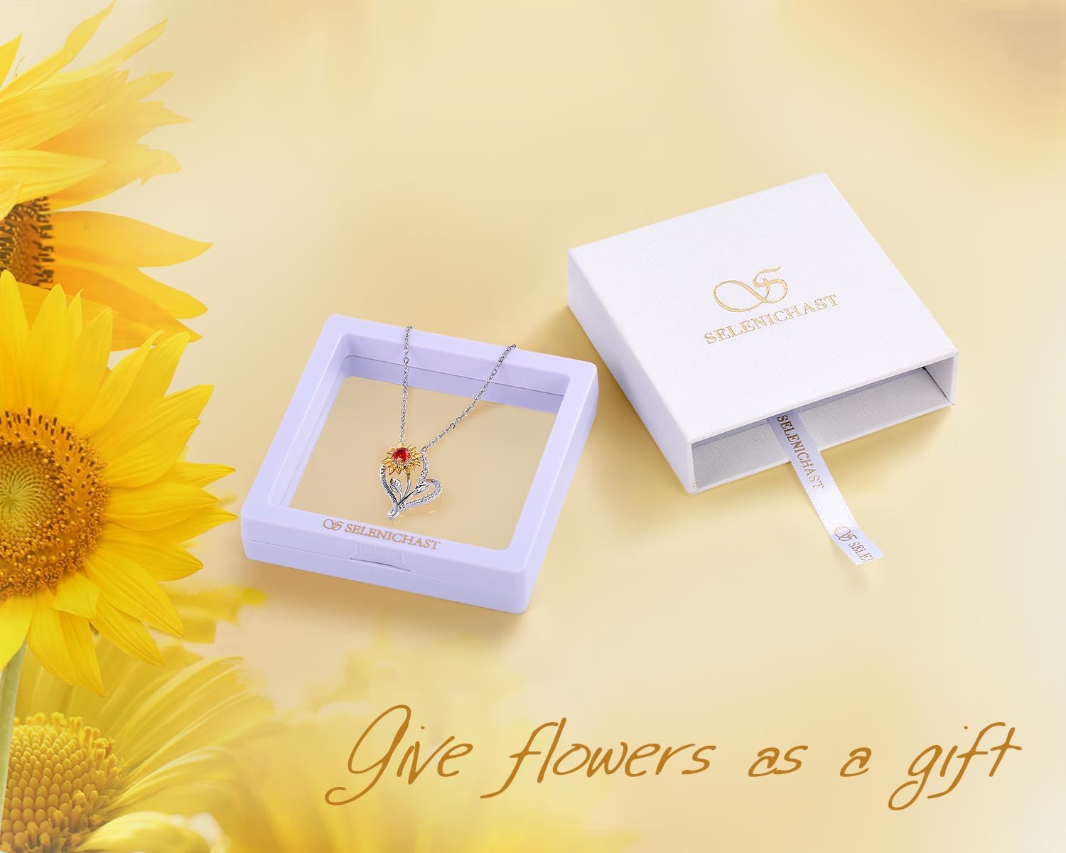 SELENICHAST Spinning Sunflower Necklace,925 Sterling Silver Heart Necklaces,You Are My Sunshine Girlfriend Birthday Jewelry Gifts - Image 5