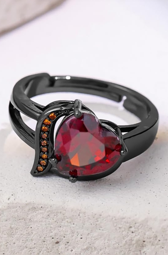 Rings for Women and Girls Fashion Finger Ring | Red Crystal Stone Rings Black Gun Plated Ring Heart Shaped Ring for Women | Anniversary Gift for Wife Valentine Gift for Girls