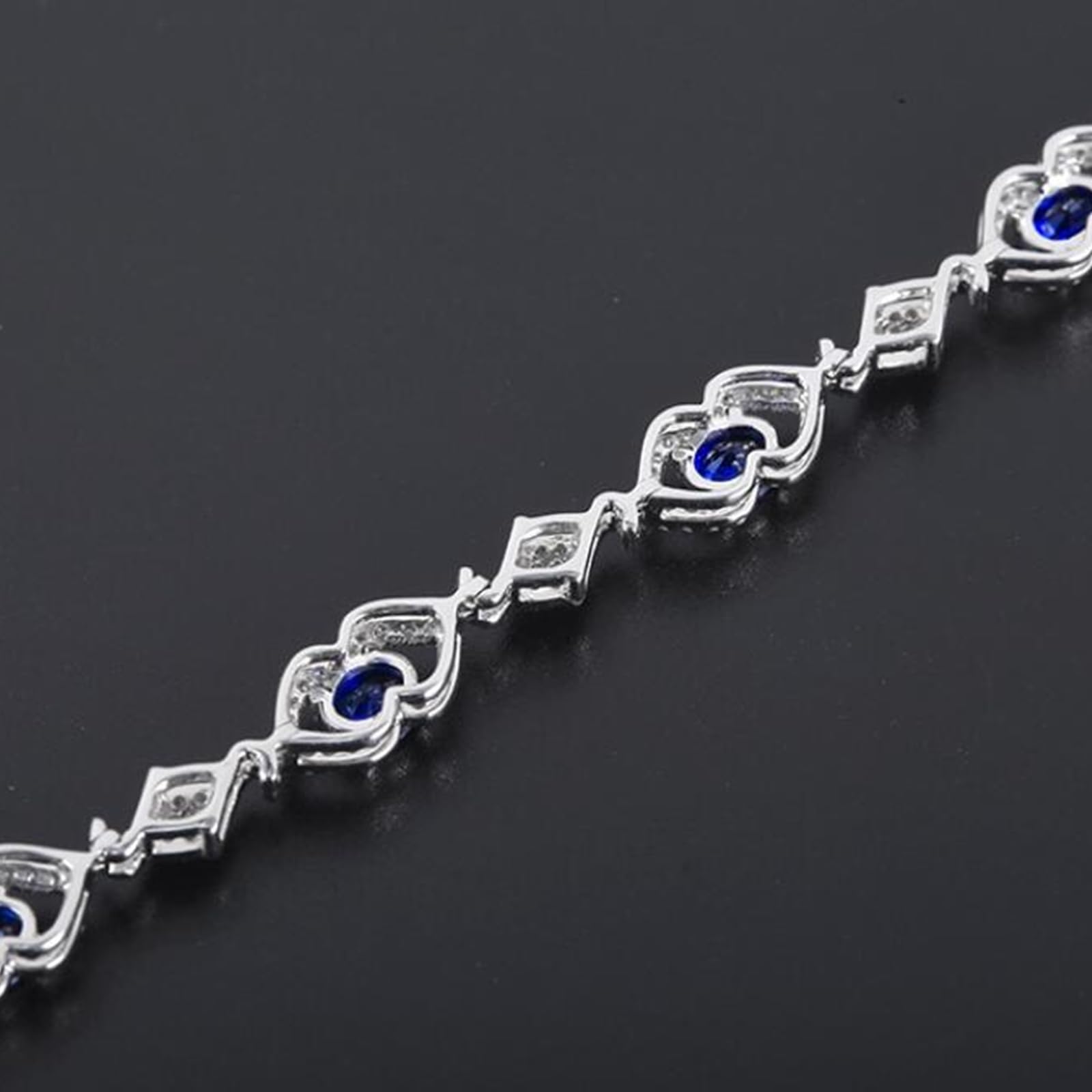 Bracciale Oro Bianco Donna 18k/14k/9k, Bracciale con Zaffiro 2.46ct 16-20 cm con Diamante, Braccialetti Sposa Fidanzati