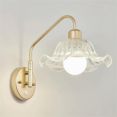 Lámpara de pared Retro para mesilla de noche con aplique metálico y pantalla de Cristal, brazo articulado Ajustable, casquillo E27, aplique de