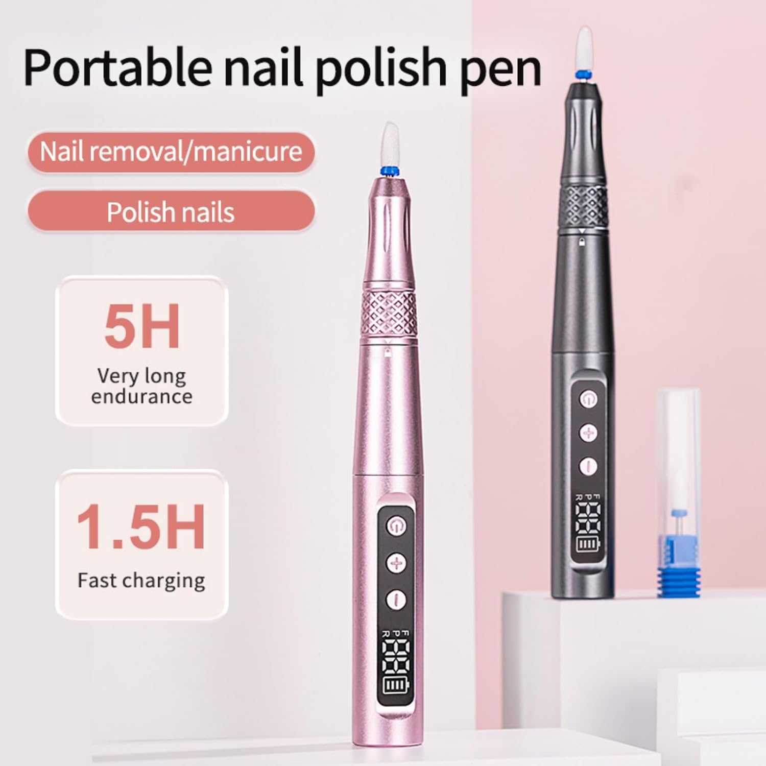 Cordless Electric Nail Drill Machine, 35000 RPM 35 Speeds Professional Portable Nail File for Acrylic Gel Nails, All-Metal Body with Twist-Lock, LCD Display (Gray)