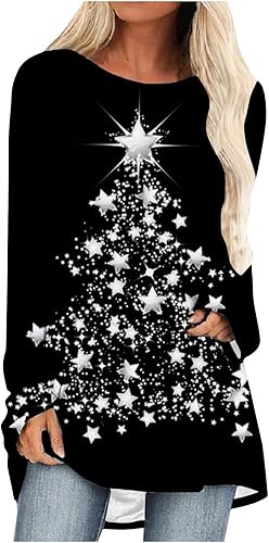 Túnicas o tops para mujer para llevar con leggings, manga larga, ajuste holgado, casual, elegante, para Navidad