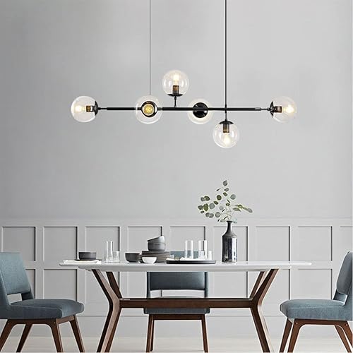 Miniatura 8 de BOKT Lámpara colgante de globo de vidrio transparente de 6 luces, lámpara Sputnik rectangular moderna de mediados de siglo, estilo vintage, negro,