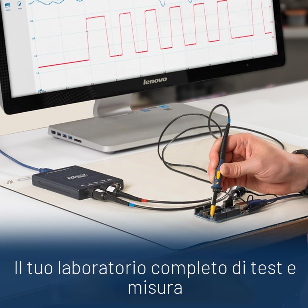 Pico Technology PicoScope 2204A Oscilloscopio 2 canali Kit USB digitale portatile PC, 10 MHz, 8 kS, 100 MS/s con sonde e PS7 software