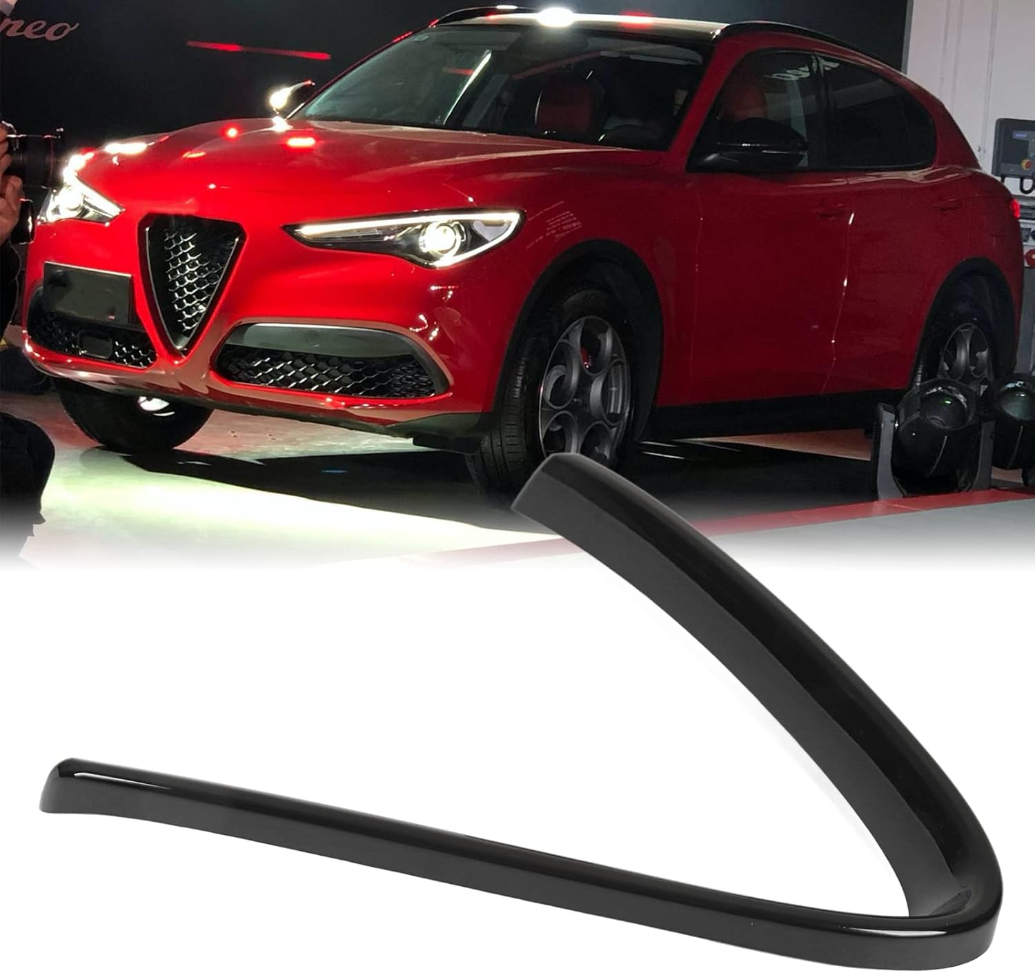 Replacement for Giulia Stelvio 2017-2020 Front Bumper Grill Cover, Glossy Black Front Grille Trim Front Grille Decorative Cover V Shape Frame Decoration Sticker