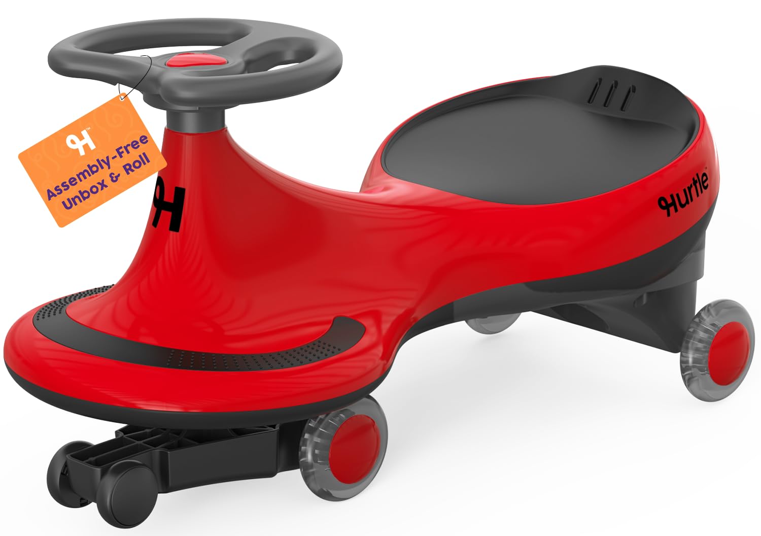 Hurtle Wiggle Car Ride On Toy – Twist Car with Steering Wheels, No Batteries or Pedals, Ride-On Swing Car for Toddlers,Kids Age 2+ (Red), Medium