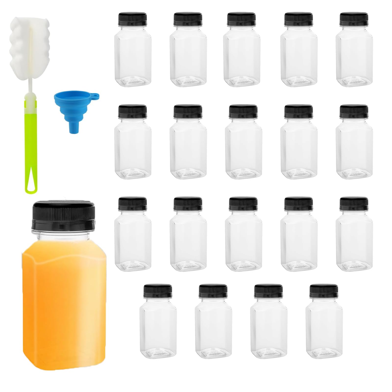 FUNSUEI 20 bottiglie di succo da 150 ml, con coperchio a chiusura ermetica, 9,32 x 4,65 cm, in plastica, vuote, per succhi di frutta, contenitori per succhi di frutta, per latte, succhi e altre