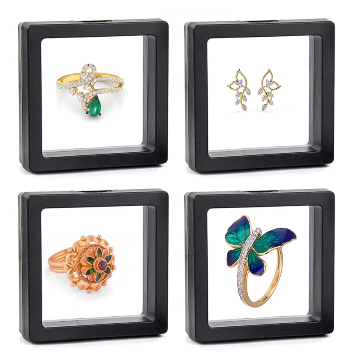 Dkriva Floating Display Frame, Coin Display Case, Dustproof PE Film Transparent Jewelry Storage Box for Ring Earring Necklace Bracelet, Floating Display Case for Coin,Stamp,Jewelry (4PCS)