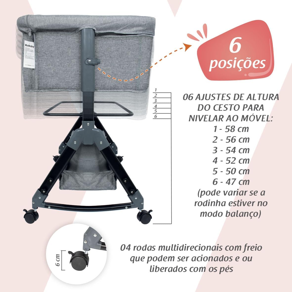 Berço Portátil Moises Co-bed Até 15kg C/Balanço Mosquiteiro e Cesto Luna - KaBaby