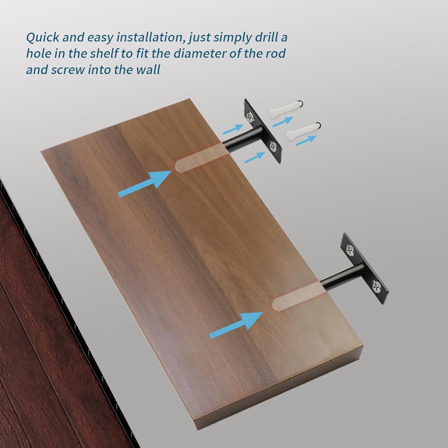 Antrader Set of 4 Floating Shelf Brackets, 4-Inch(Deep) Concealed Blind Shelf Support for Raw Wood Shelves, Matte Black, Screws and Anchors Included