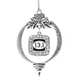 Inspired Silver - 13.1 Runners - Silver Christmas Ornament - Square Charm Christmas Tree Ornament with Cubic Zirconia - Holiday Hanging Decoration