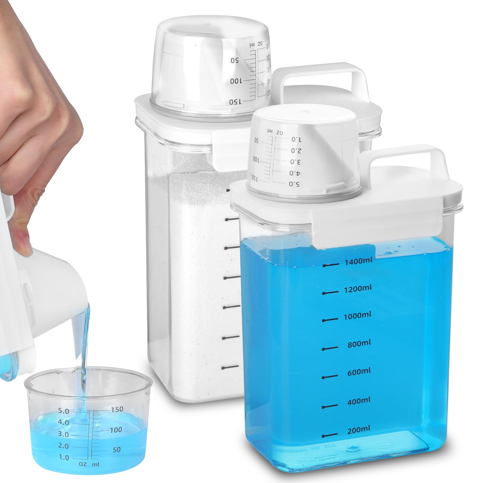 2 Pezzi 1800ML Dispenser Detersivo Lavatrice con Misurino, Ermetico Contenitori Detersivi Lavanderia, Dosatore per Detersivo e Detersivo in Polvere, Contenitore per Cereali Zucchero Muesli