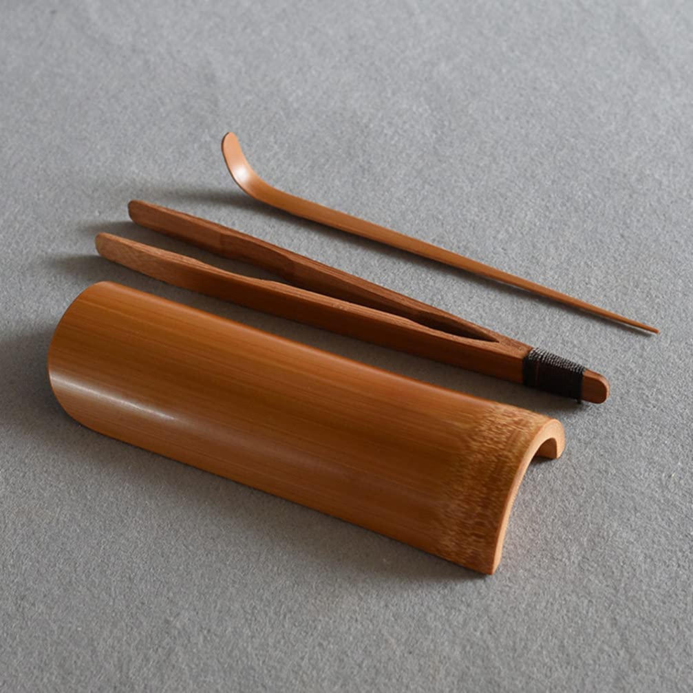 Juego de 3 utensilios para ceremonia de té, herramientas de té chino Gong Fu, juego de té Kungfu, herramientas de té de bambú natural, cuchara, pinzas para amantes del té